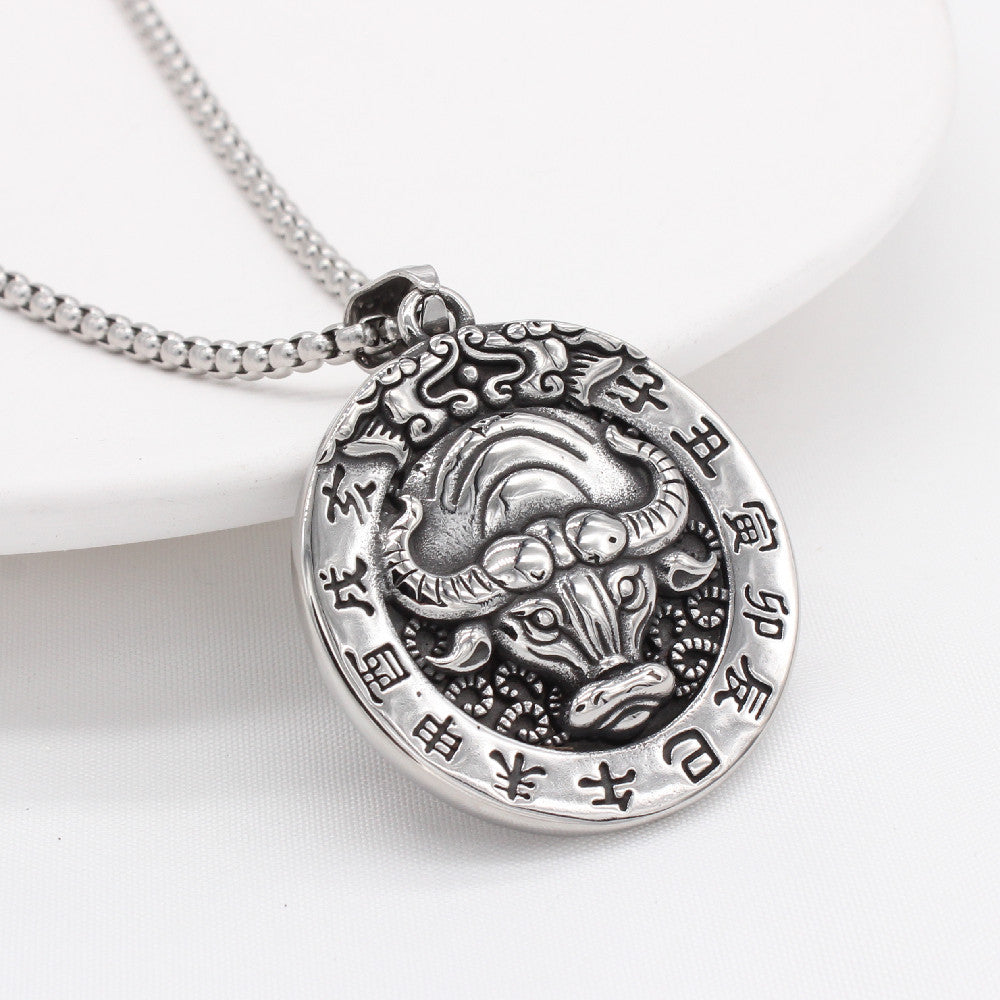 Planderful Chinese Zodiac Pendant Titanium Steel Blessing Necklace For Unisex Protection