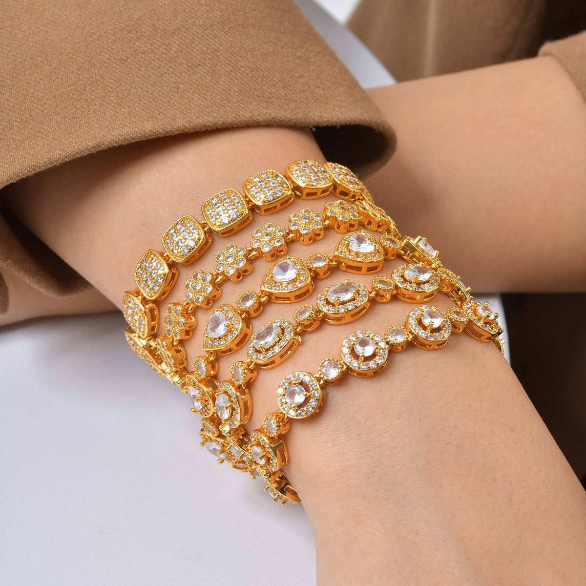 Heart Flower Zircon Copper Bracelet