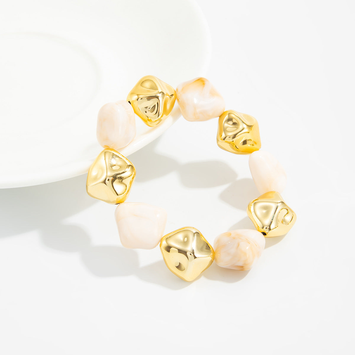 Planderful Vienna Verve Elastic Beaded Bracelet For Women Two Tone Contrast Statement Jewelry