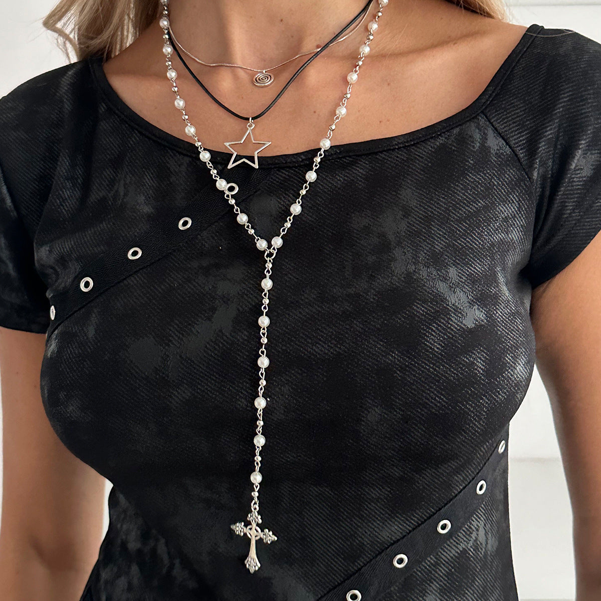 Pearl-Style Star Long Fringe Necklace Set