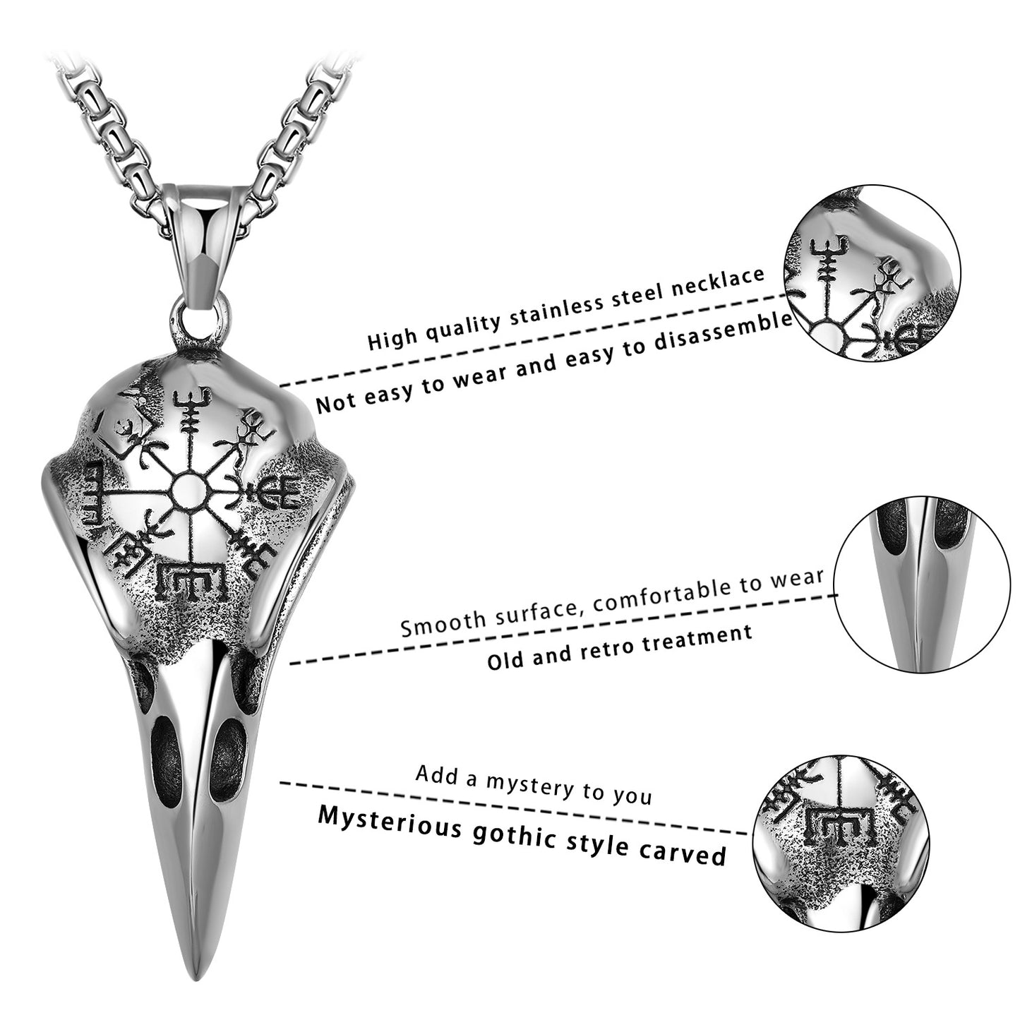 Steel Necklace – Statement Viking Eagle Beak Pendant For Punk Style Hip Hop Accessory By Planderful