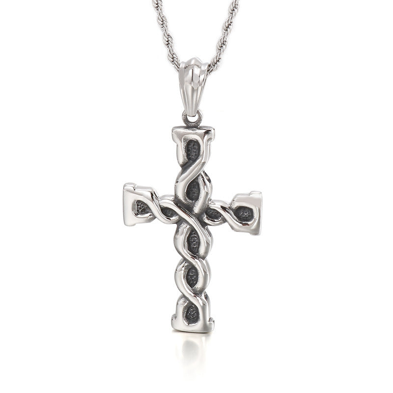 Vintage Cross Titanium Steel Pendant Necklace for Men from Europe and America