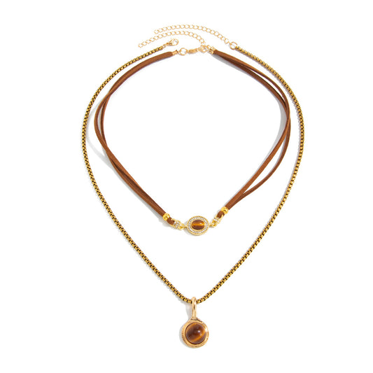 Vintage Merald-Style Tiger Stone Necklace Design With Layered Star-Shaped Sweater Chain Necklace
