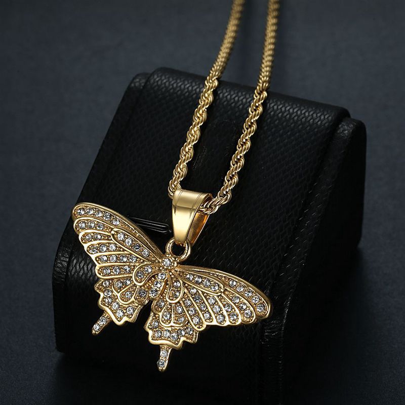 Rhinestone Necklace - Elegant Butterfly Pendant