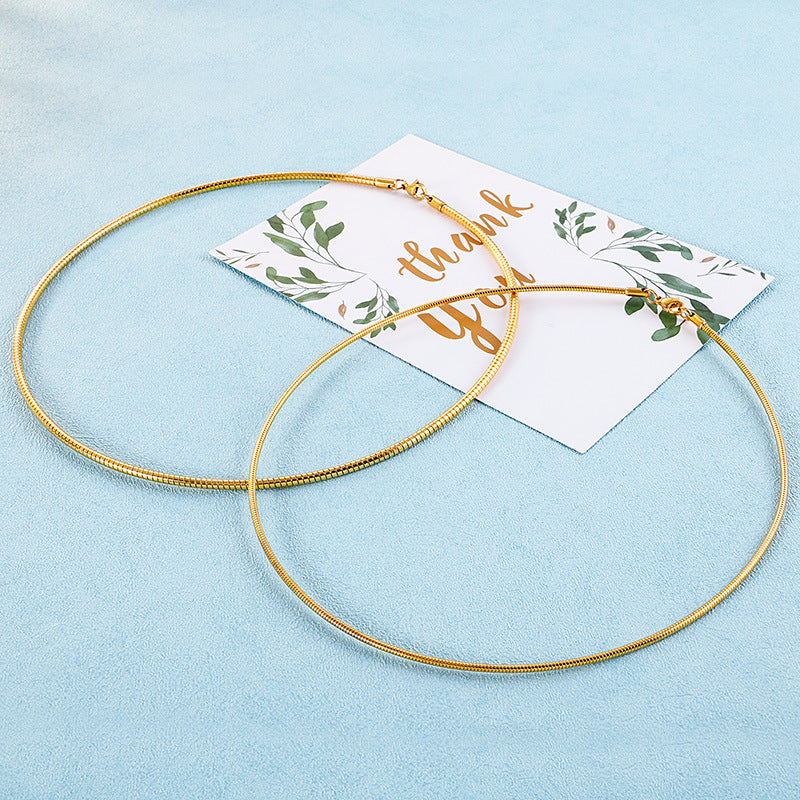 Round Stainless Steel Snake Bone Collar – Minimalist Gold Women's Necklace