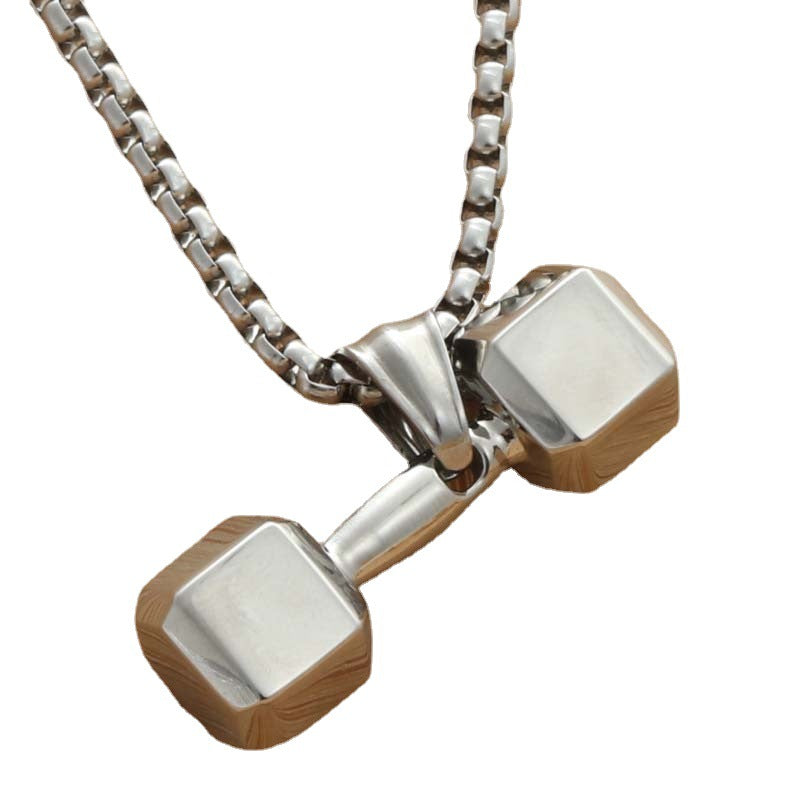 Personalized Titanium Steel Dumbbell Pendant Necklace for Men - Trendy Punk Fitness Jewelry Direct from Manufacturer