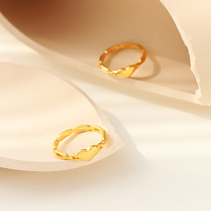 Golden Hollow Geometric Love Ring - Titanium Steel Jewelry