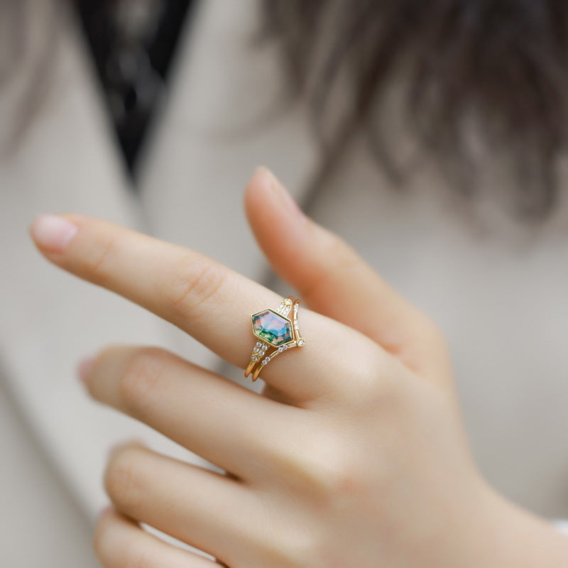 S925 Sterling Silver Moss Agate Signature Ring