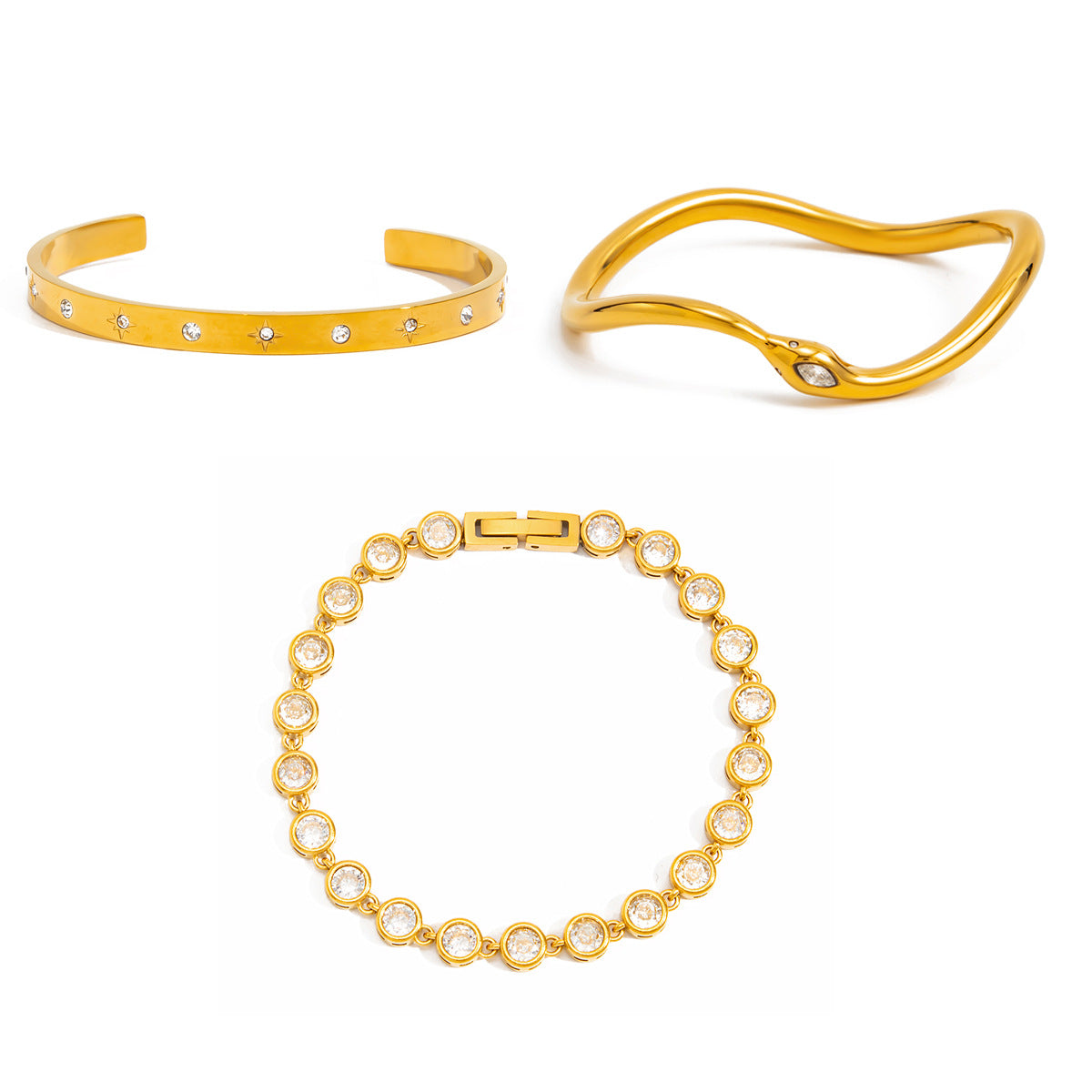 Serpentine Corrugated Star Zircon Opening Bracelet Stainless Steel Full Of Zircon