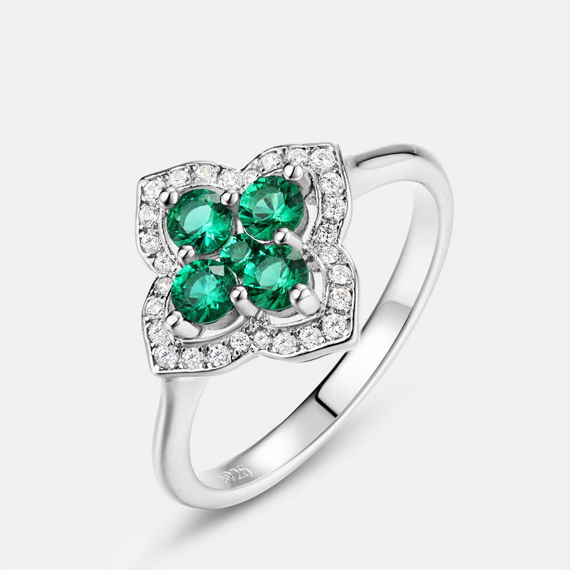 Planderful Gala Fireworks Ring – Elegant Four-Leaf Clover Sterling Silver Jewelry