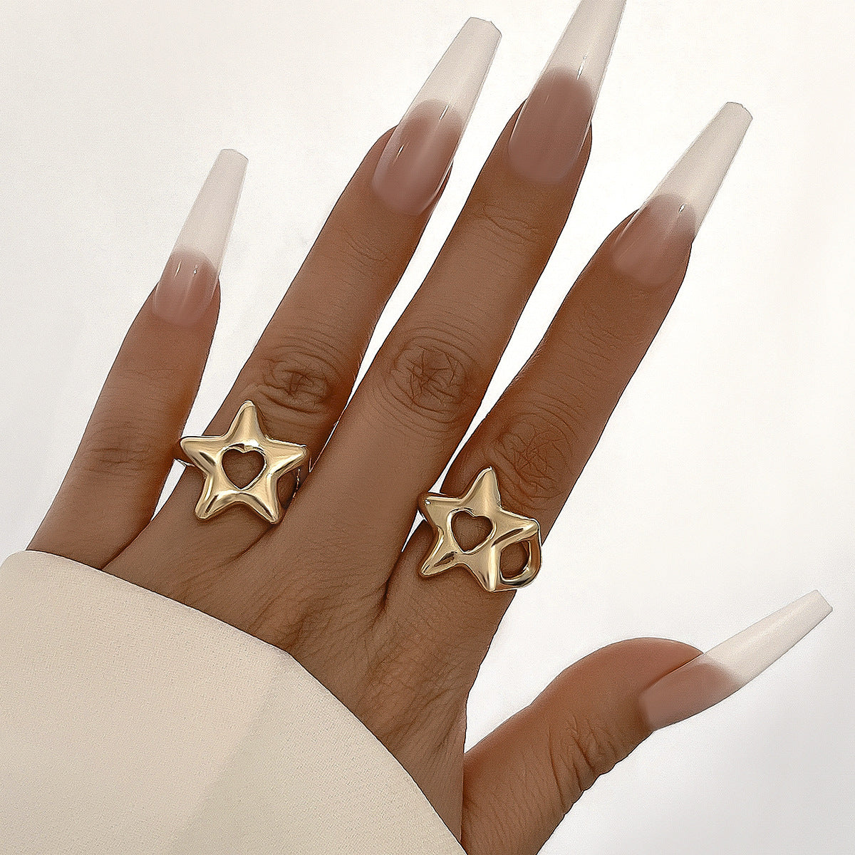 Planderful Vienna Verve Five Point Star Ring Set For Women Metal Hollow Geometric Statement