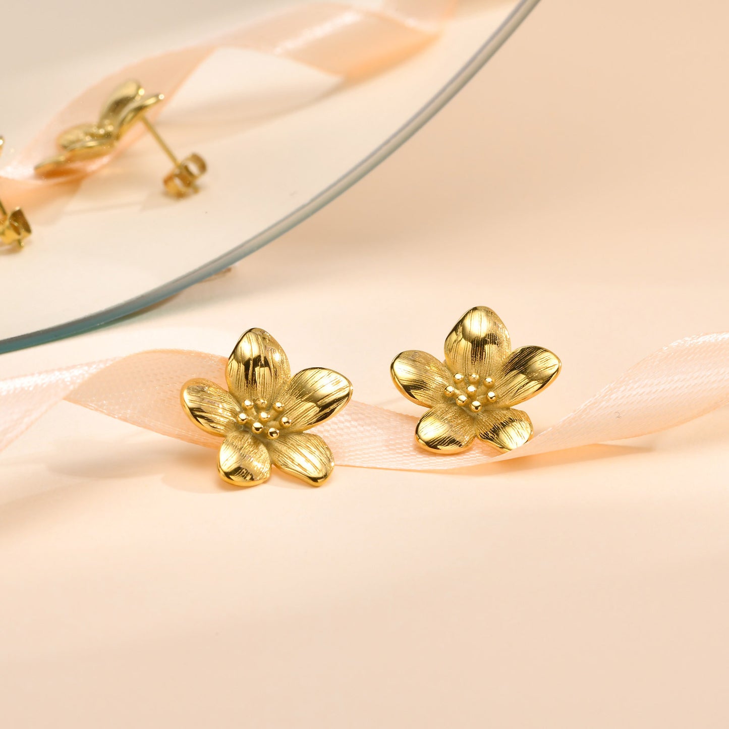 Earrings Stainless Steel Flower Pattern 18K Gold Accessories