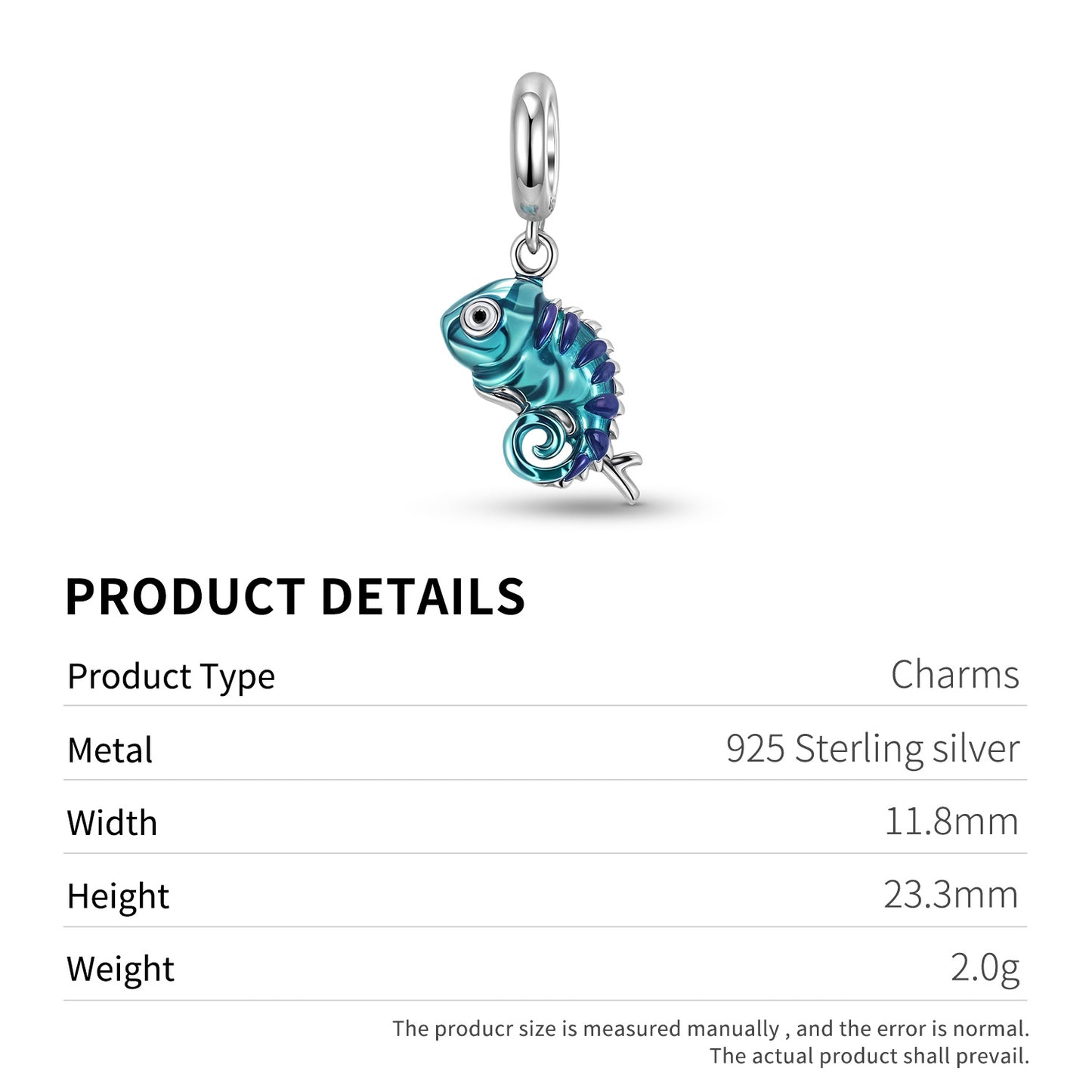 Planderful Jewelry Colorful Chameleon Pendant In S925 Sterling Silver Epoxy Necklace