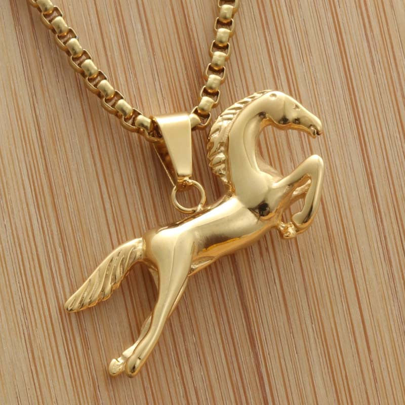 Personalized Titanium Steel Jumping Horse Pendant Necklace for Men - Retro Punk Trendy Design
