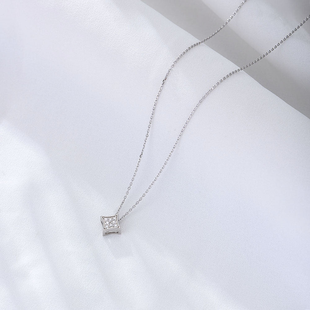 Neckwear Geometric Square Inlaid Zircon Pendant Necklace Sterling Silver Design Sense