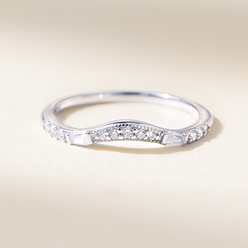 V-Shaped Crown Inlaid With Zircon Sterling Silver Ring, Stacked Ring Jewelry