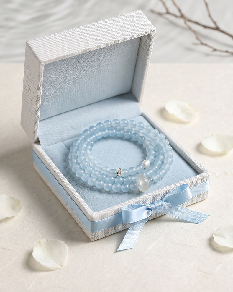 Blue Chalcedony & White Agate Bracelet