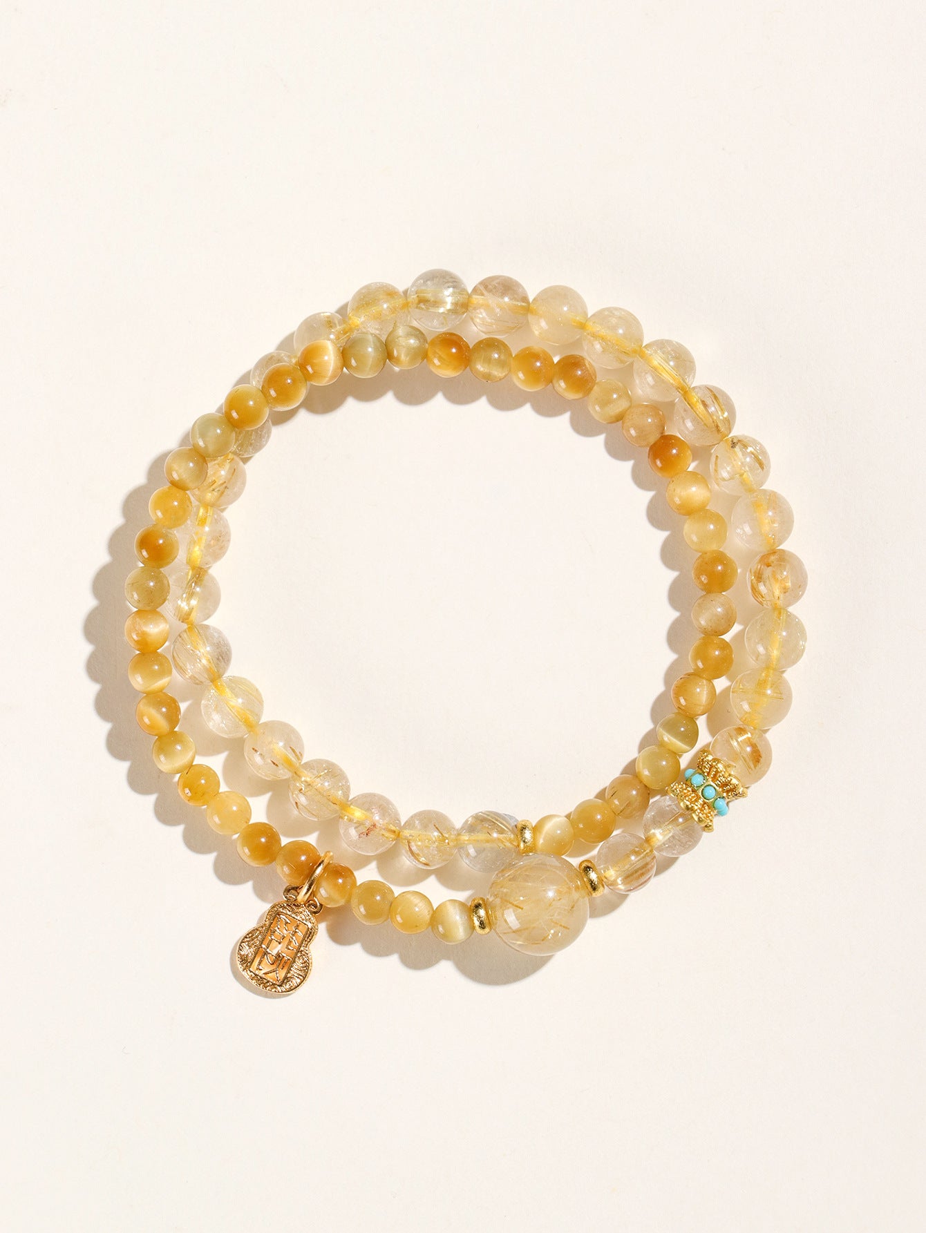 Planderful Fortune's Favor Bracelet – Elegant Double Circle Design with Golden Tiger Eye and Amethyst