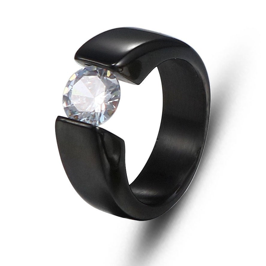 Stylish Men's Zircon-Studded Titanium Steel Ring - Minimalist Design in Stainless Steel