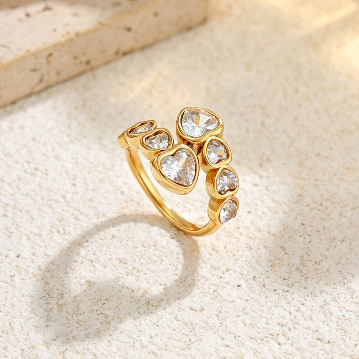 Planderful Pentagram Zircon Ring For Women Open Stainless Steel Statement Jewelry