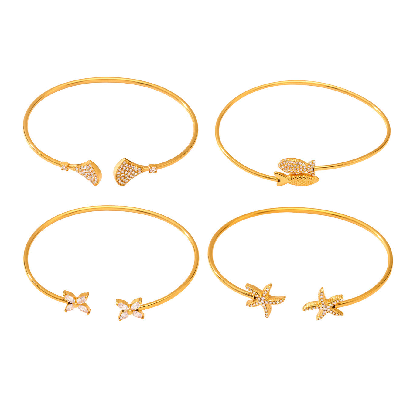 Planderful Ocean Zircon Starfish Bracelet For Her 18K Gold