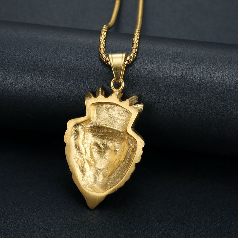 Planderful Hip Hop Lion Necklace Gold Plated Titanium Steel Rhinestone Crown Pendant For Hip Hop Fans
