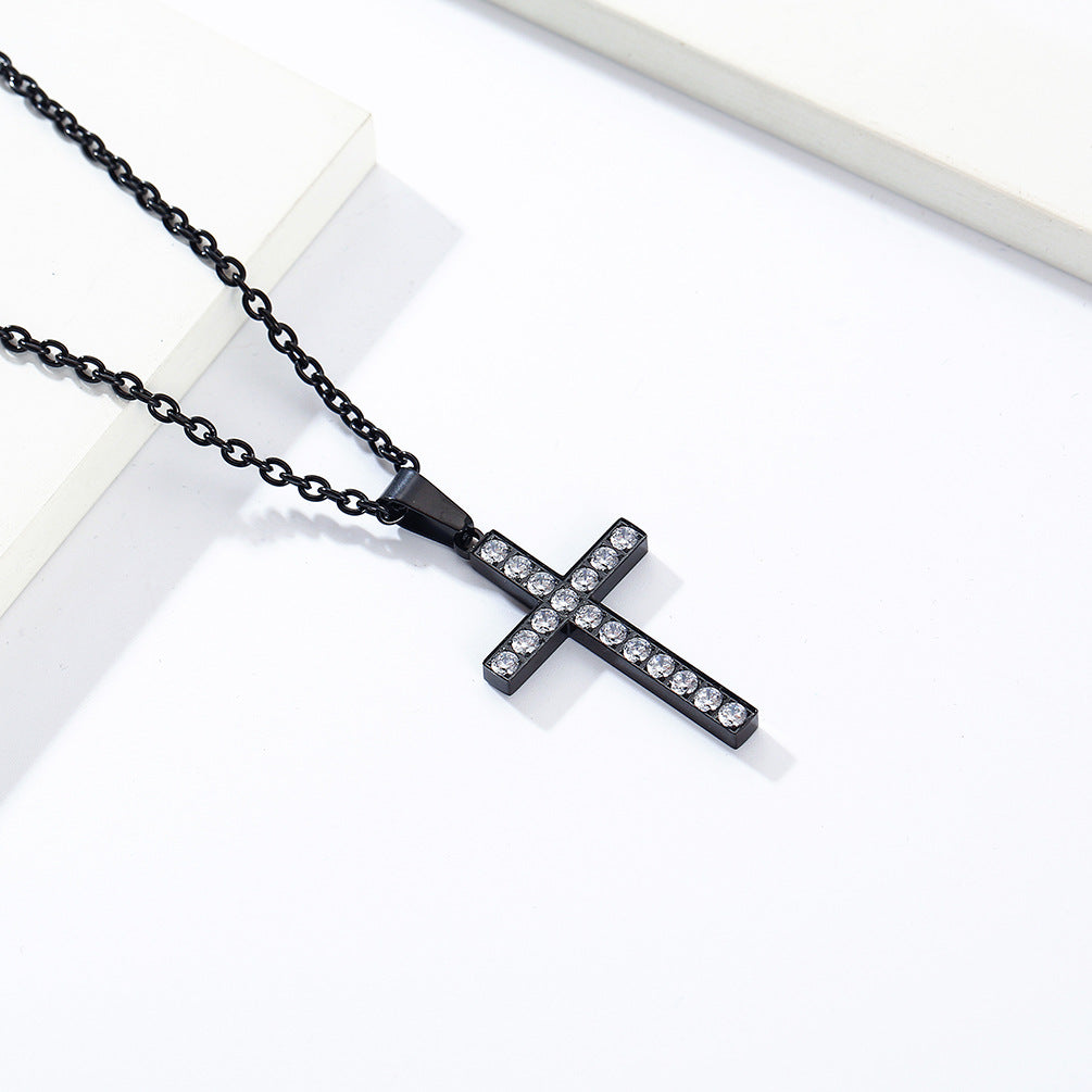 Planderful Titanium Steel Cross Necklace With Zircon Stones Unisex Luxury Jewelry