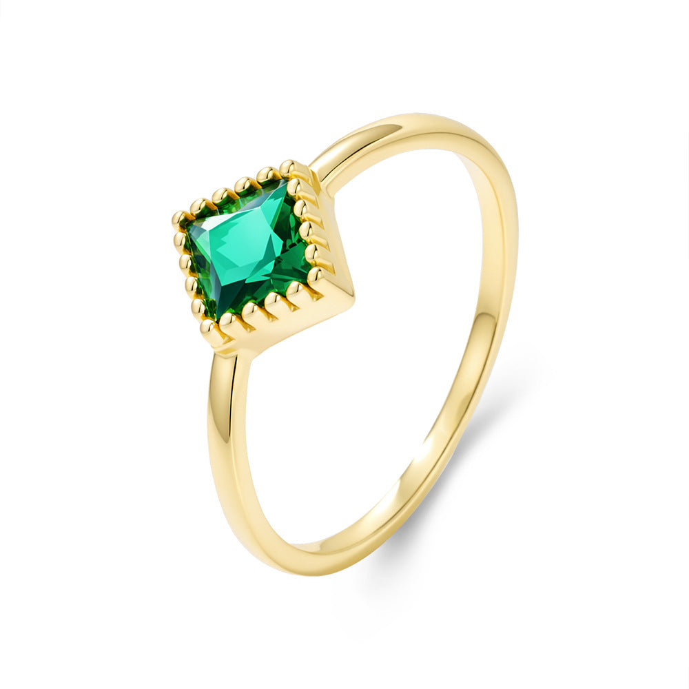 Geometric Square Emerald Zircon Sterling Silver Ring