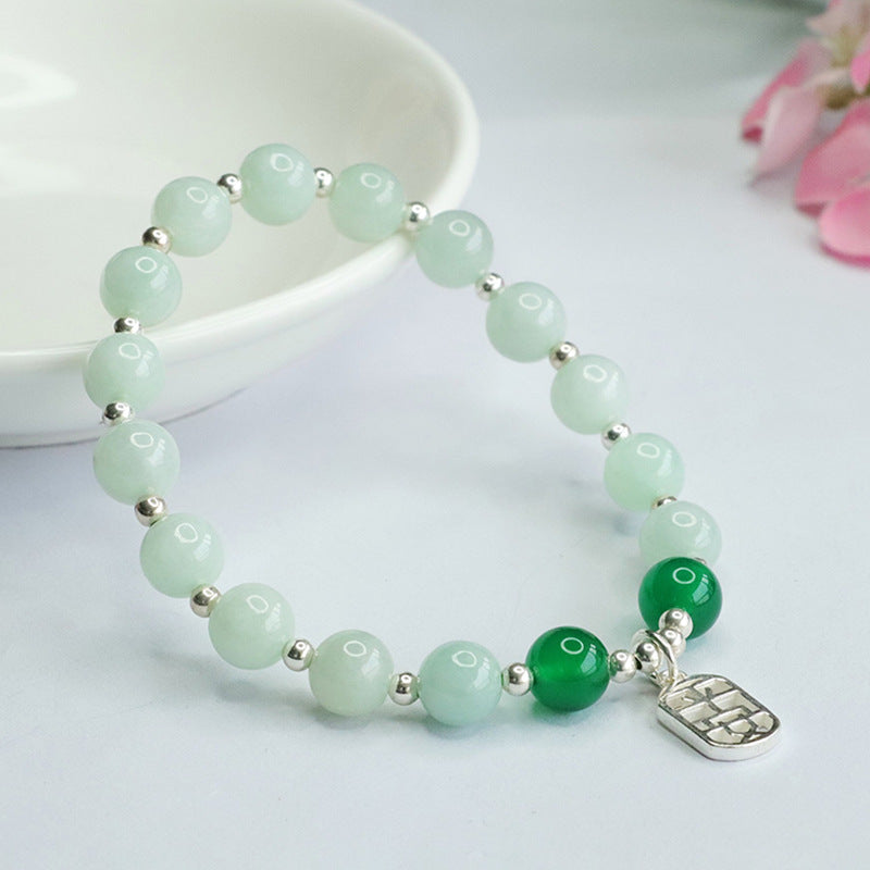Jadeite Round Bead & Peace Plaque Bracelet