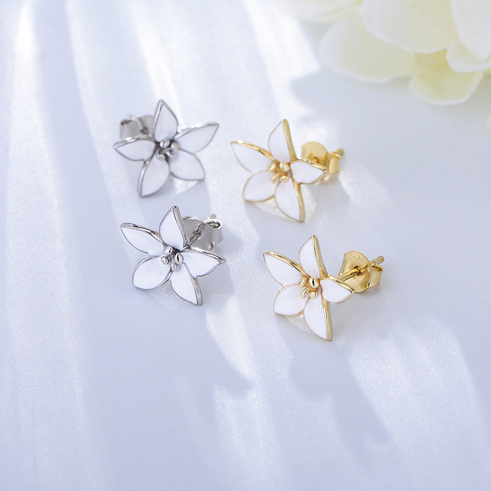 Korea Dongdaemun Dripping Flower Sterling Silver Earrings Retro Style Stud Earrings