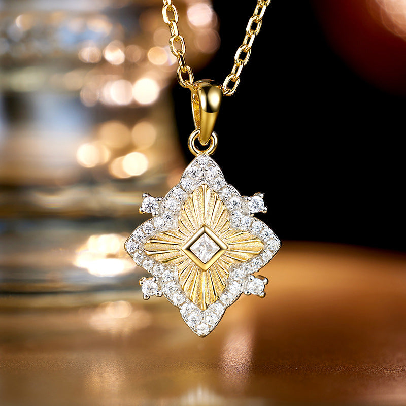 Planderful Luxurious S925 Sterling Silver Antique Necklace For Women With Zircon Accent Sweater Chain