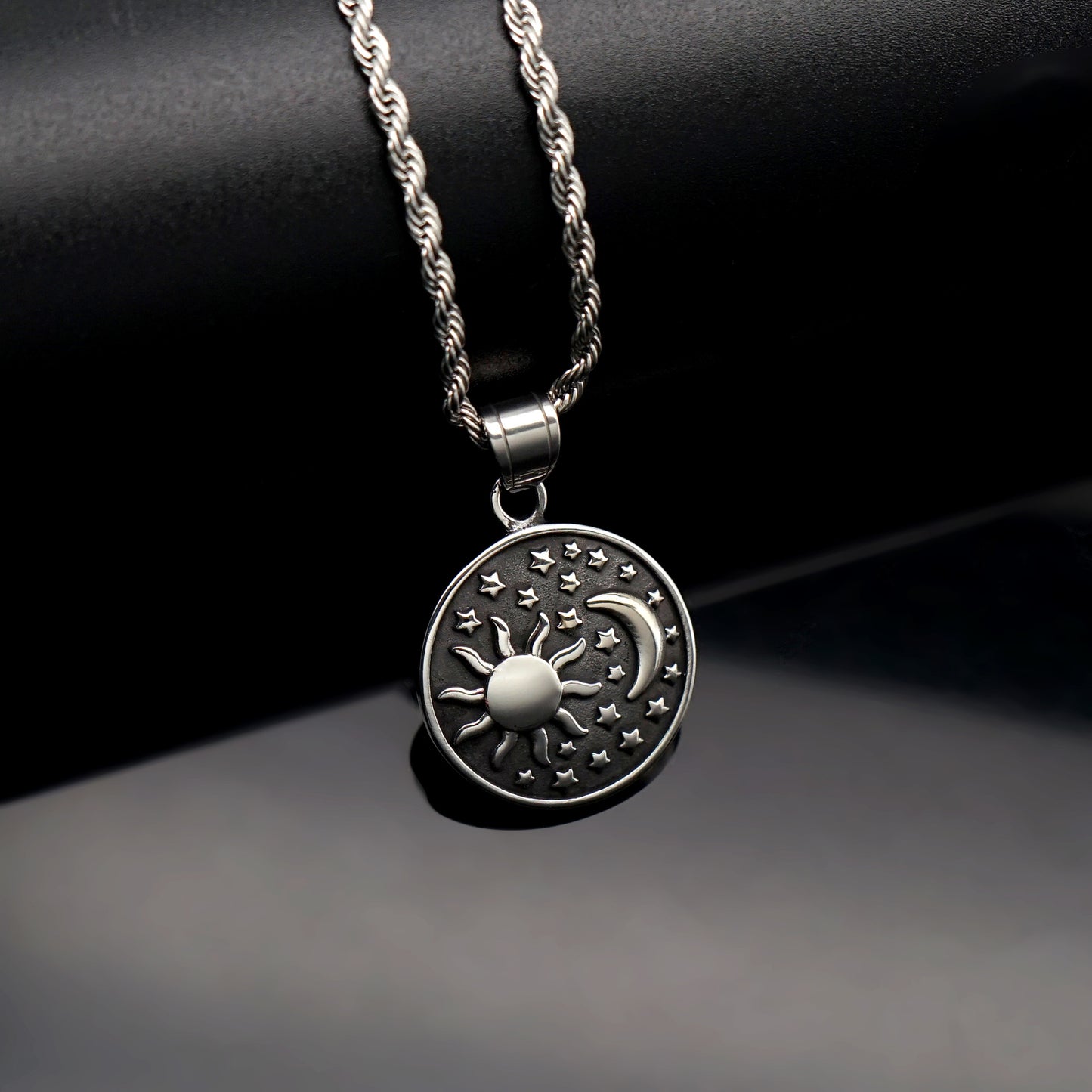 Steel Necklace – Vintage Sun Moon Stars Pendant For Everyday Style By Planderful Collection