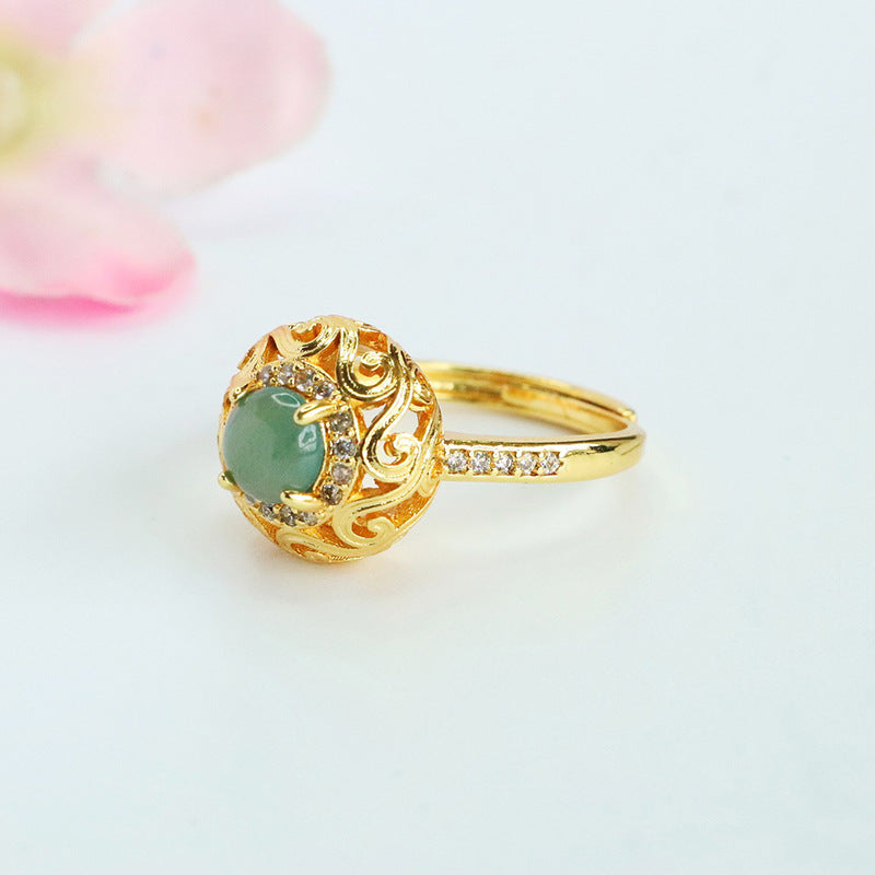 Blue-Water Jadeite Claw-Set Ruyi Ring