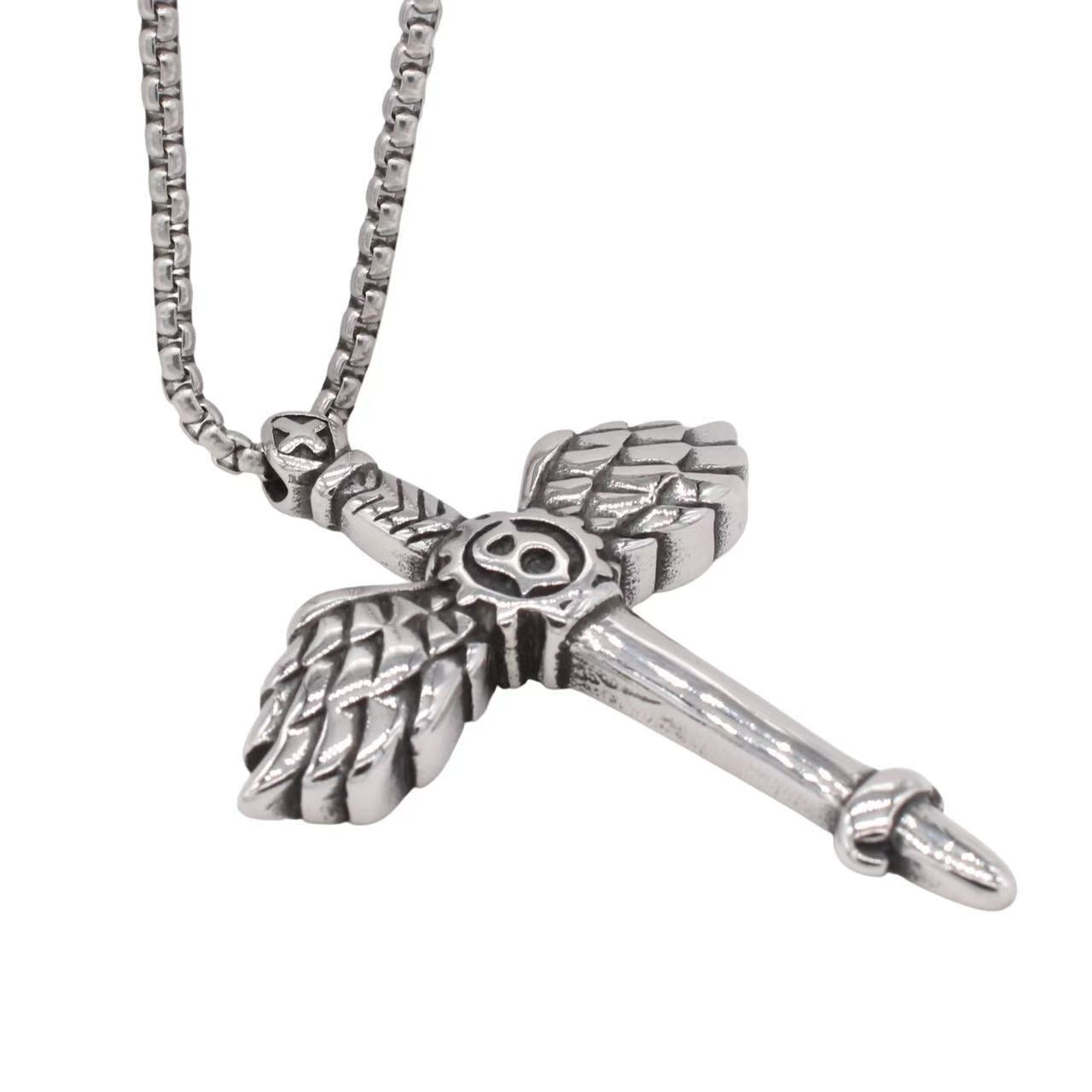 Cross Wing Pendant Titanium Steel Unisex Jewelry Planderful Vintage European Design Protection Symbol For Men And Women