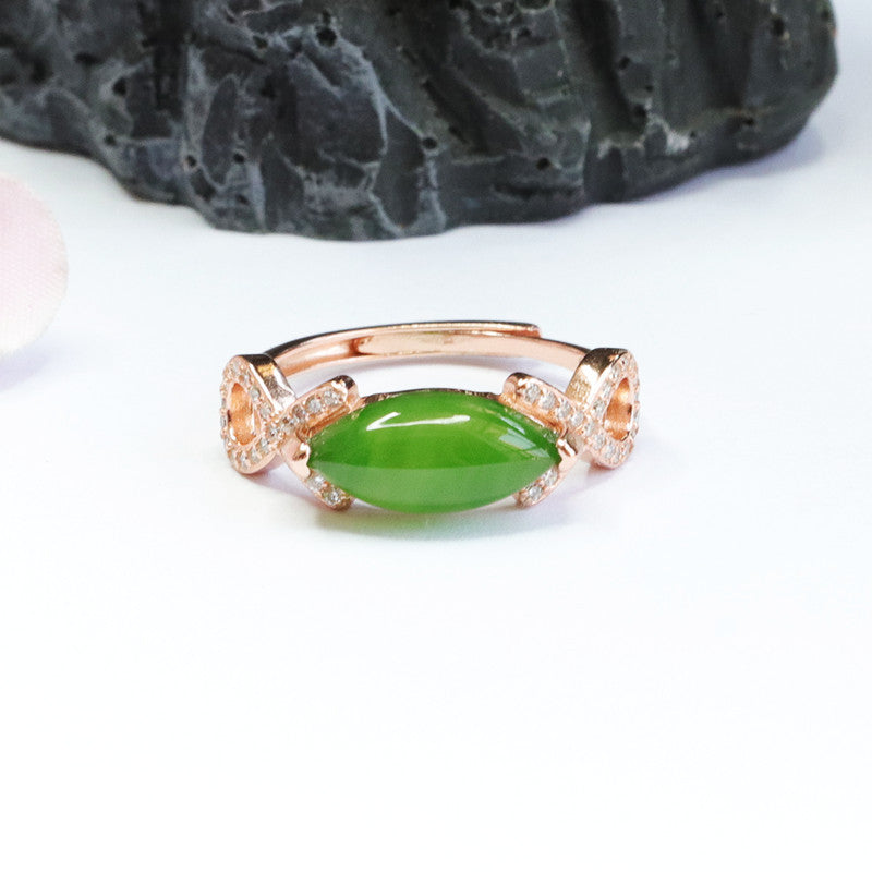 925 Sterling Silver Hetian Jasper Marquise Ring