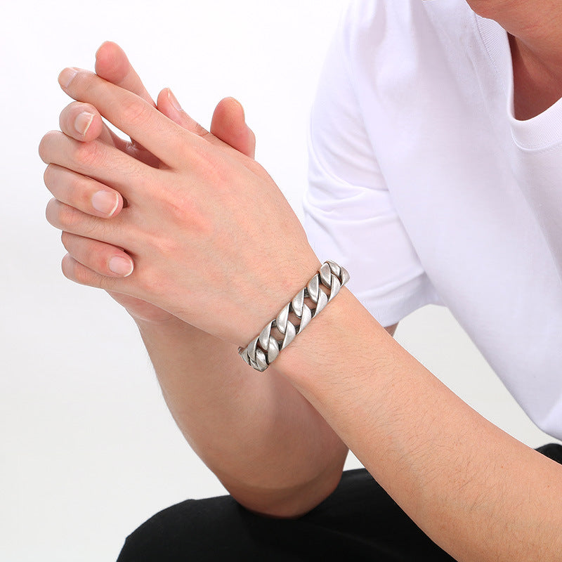 Retro Cuban Chain Titanium Steel Men Bracelet 15mm Classic