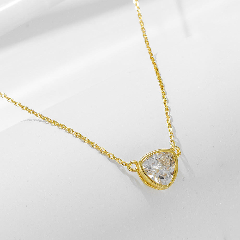S925 Sterling Silver Geometric Triangular Zircon Pendant Necklace Single Clavicle Chain
