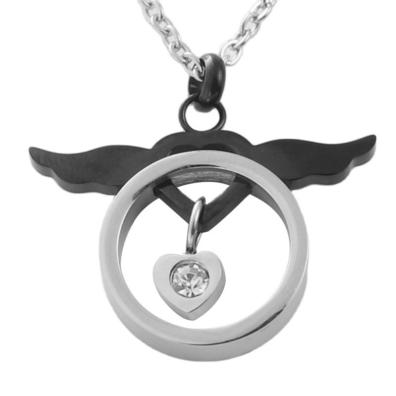 Titanium Steel Retro Angel Wings Pendant Necklace for Trendy Men and Women