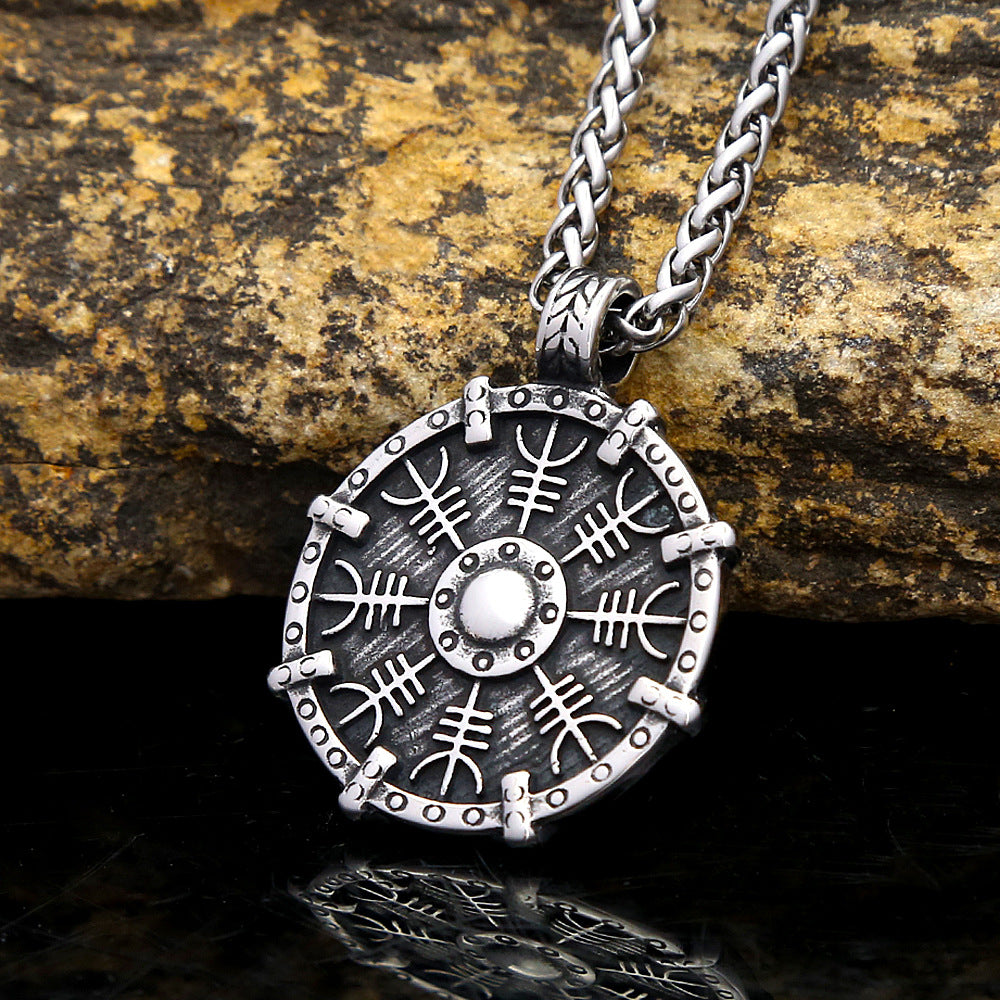 Titanium Steel Viking Compass Necklace for Men Jewelry