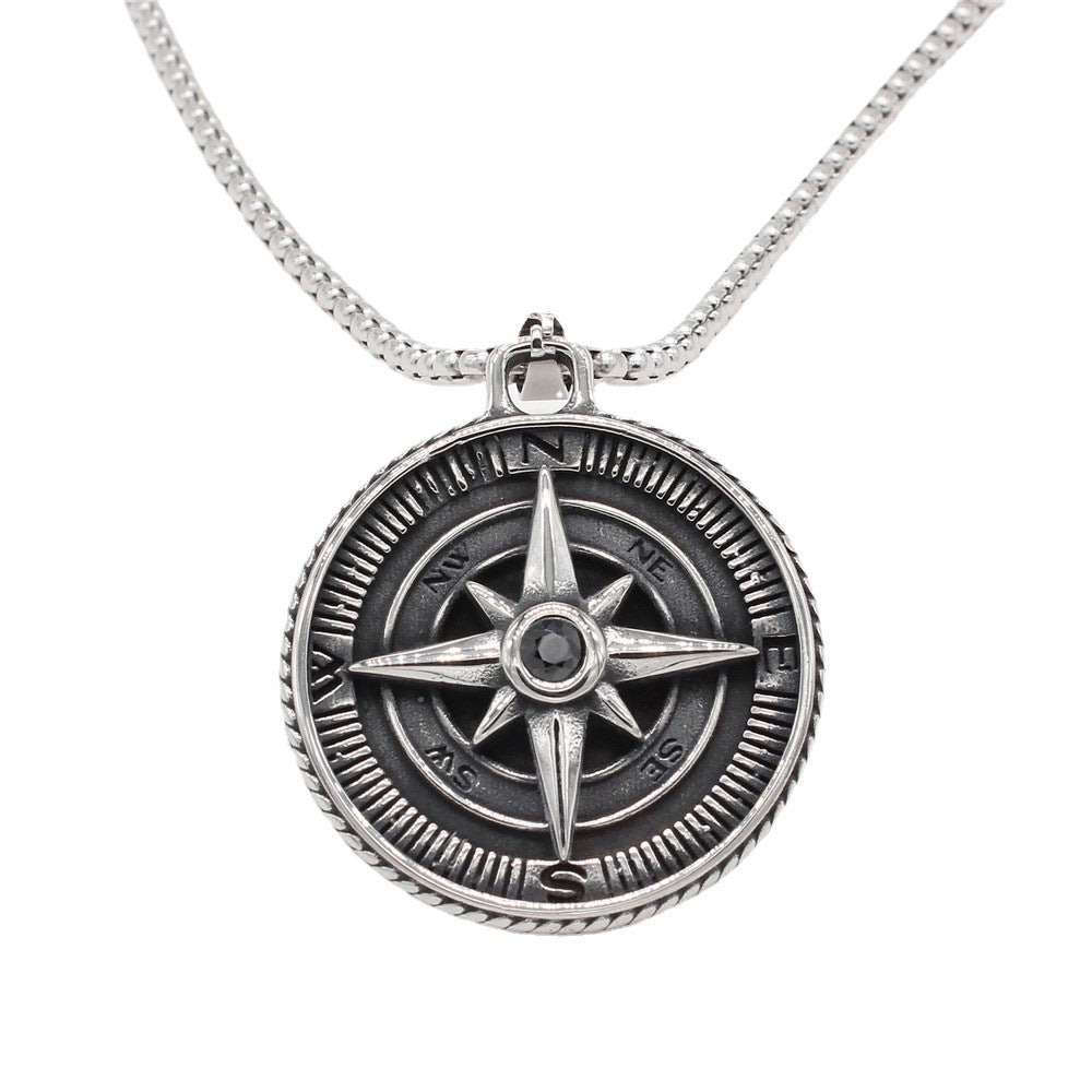 Planderful Retro Cross Compass Pendant Durable Titanium Steel For Men And Unisex Jewelry Gift