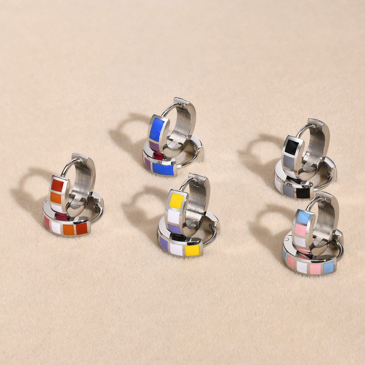 Colorblock Enamel Huggie Earrings — Five Designs
