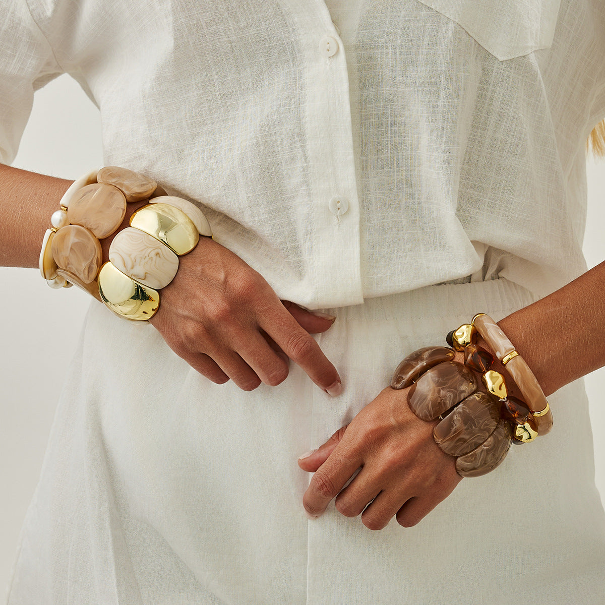 Retro Curved Geometric Splicing Bracelet Bracelet Imitation Pearl Special-Shaped Bracelet