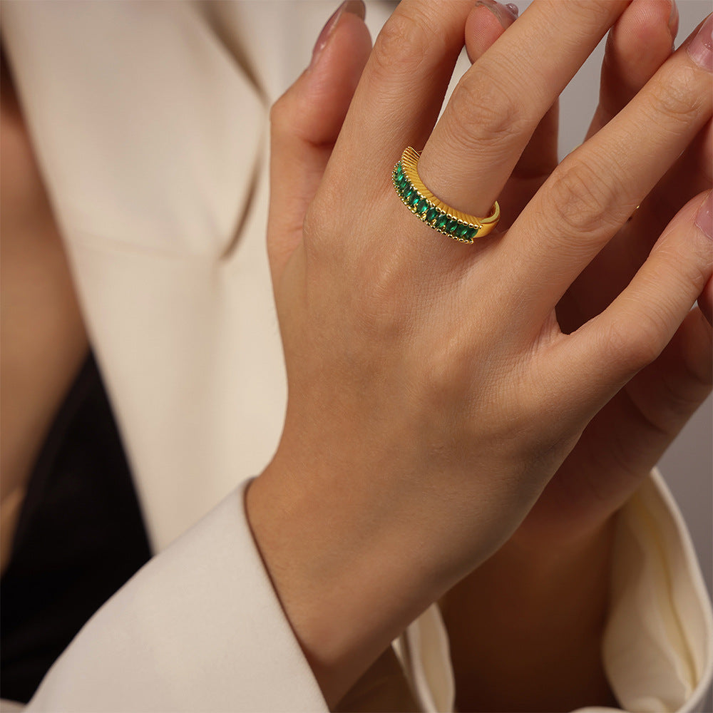 Retro Copper Zircon Fan Ring with Cross-Border Charm