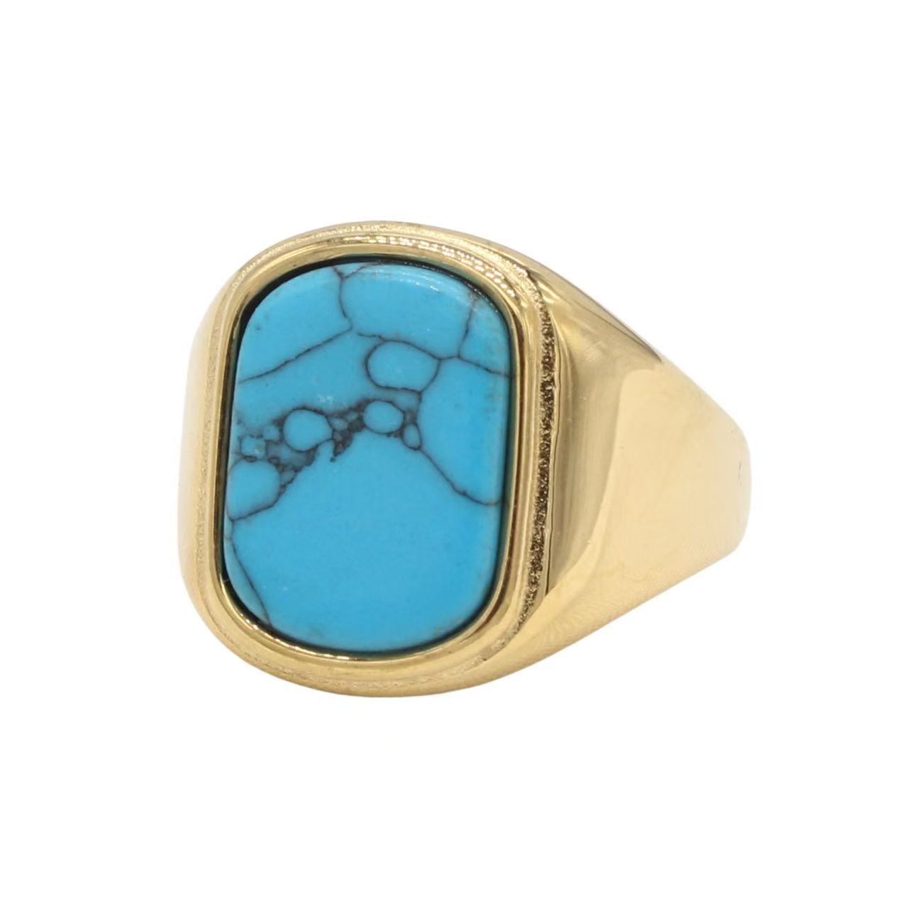 Planderful Everyday Genie Turquoise Titanium Steel Ring for Men Unisex Protection Statement