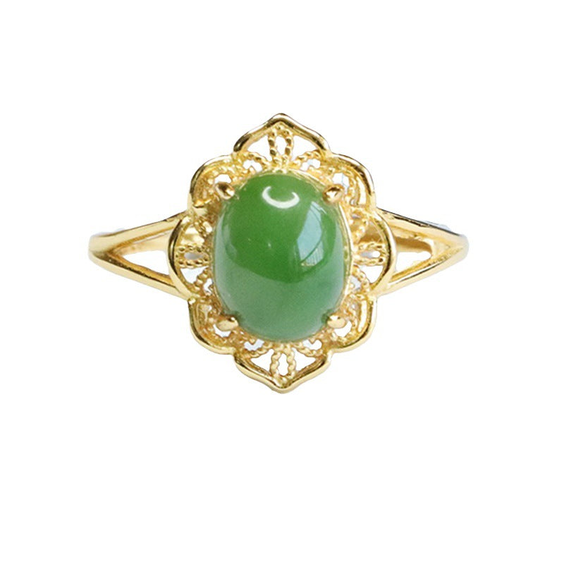 925 Sterling Silver Hetian Jasper Openwork Ring