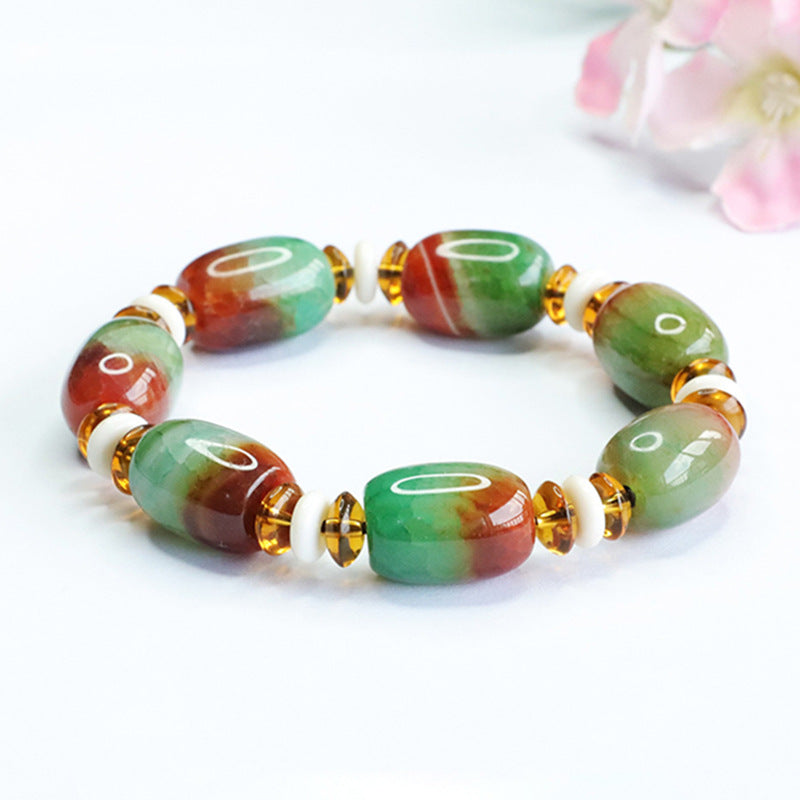 Red and Green Agate Sterling Silver Bracelet