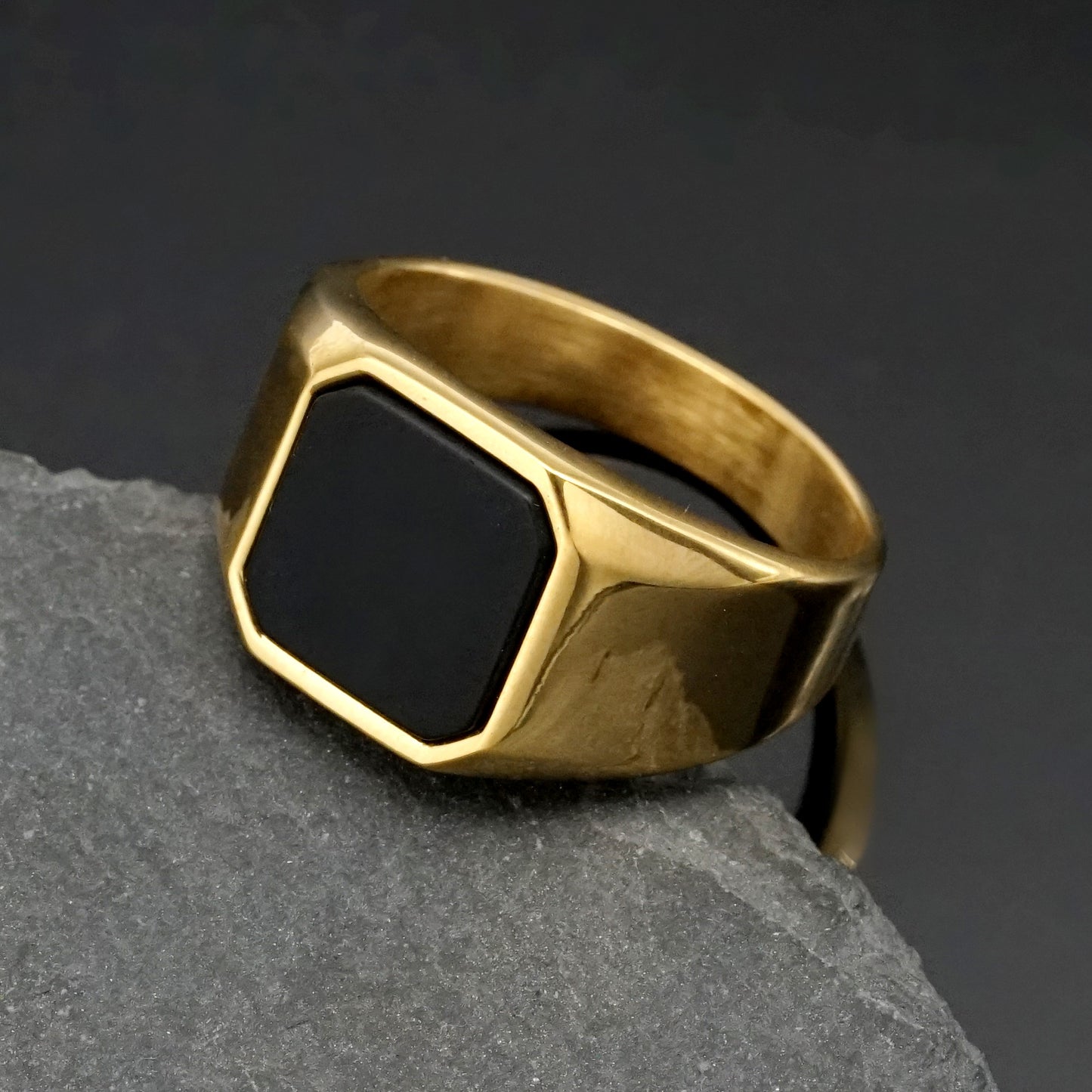 Planderful Titanium Steel Ring With Natural Stone Unisex Bold Statement Jewelry For Men