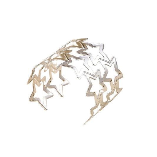 Exaggerated Wide-Face Hollow Star Bracelet in Metal - Vienna Verve Collection