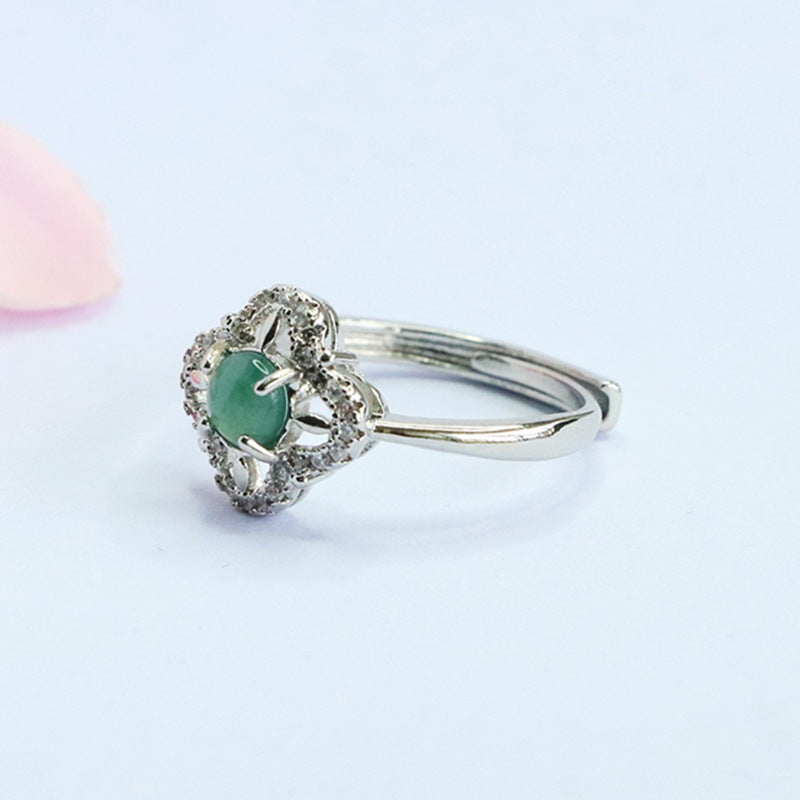 Blue-Water Jadeite Clover Ring
