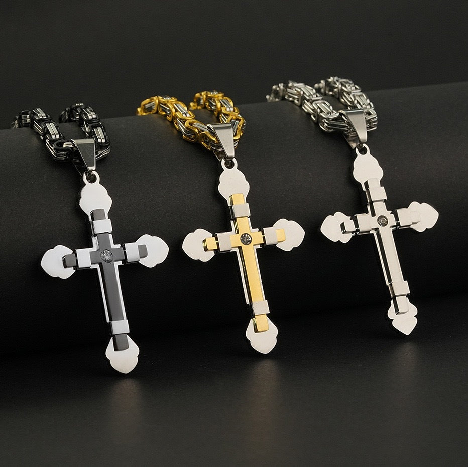 Punk Cross Stainless Steel Men's Pendant Necklace